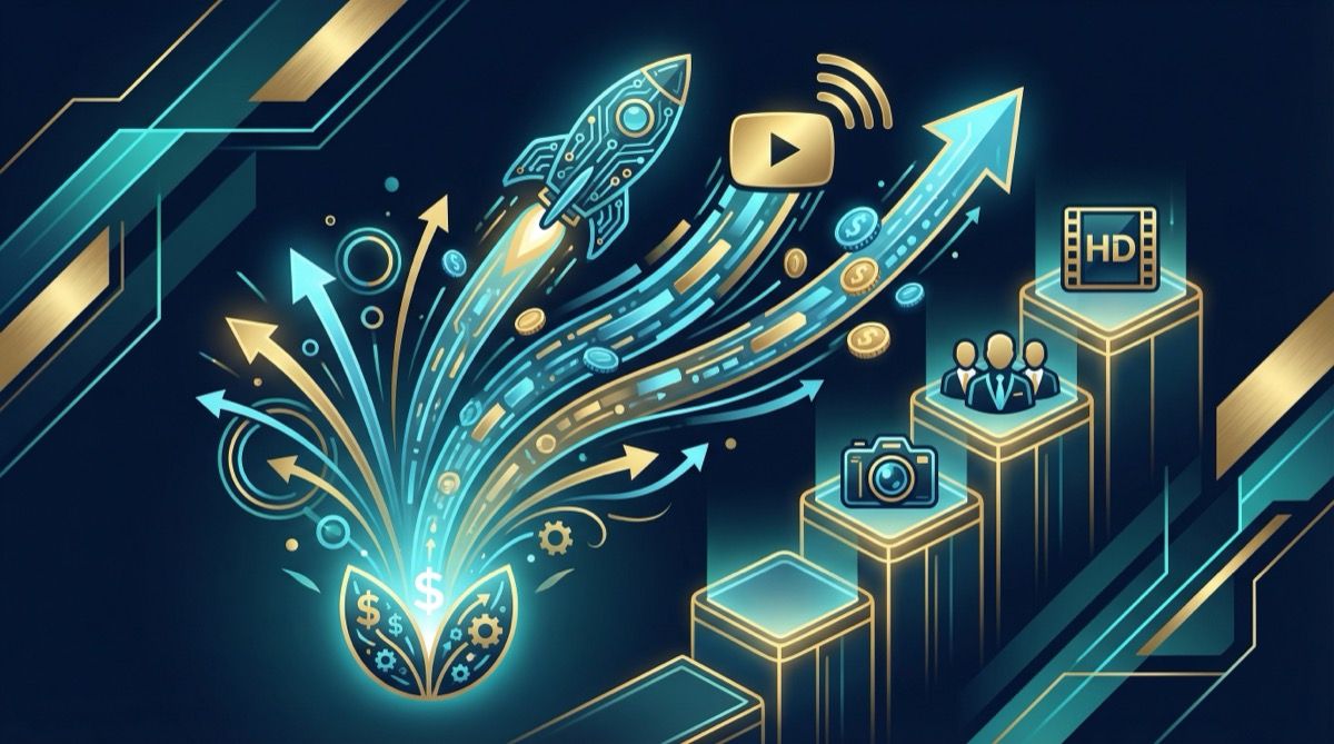 Growth trajectory emerging from investment capital with ascending steps representing channel expansion