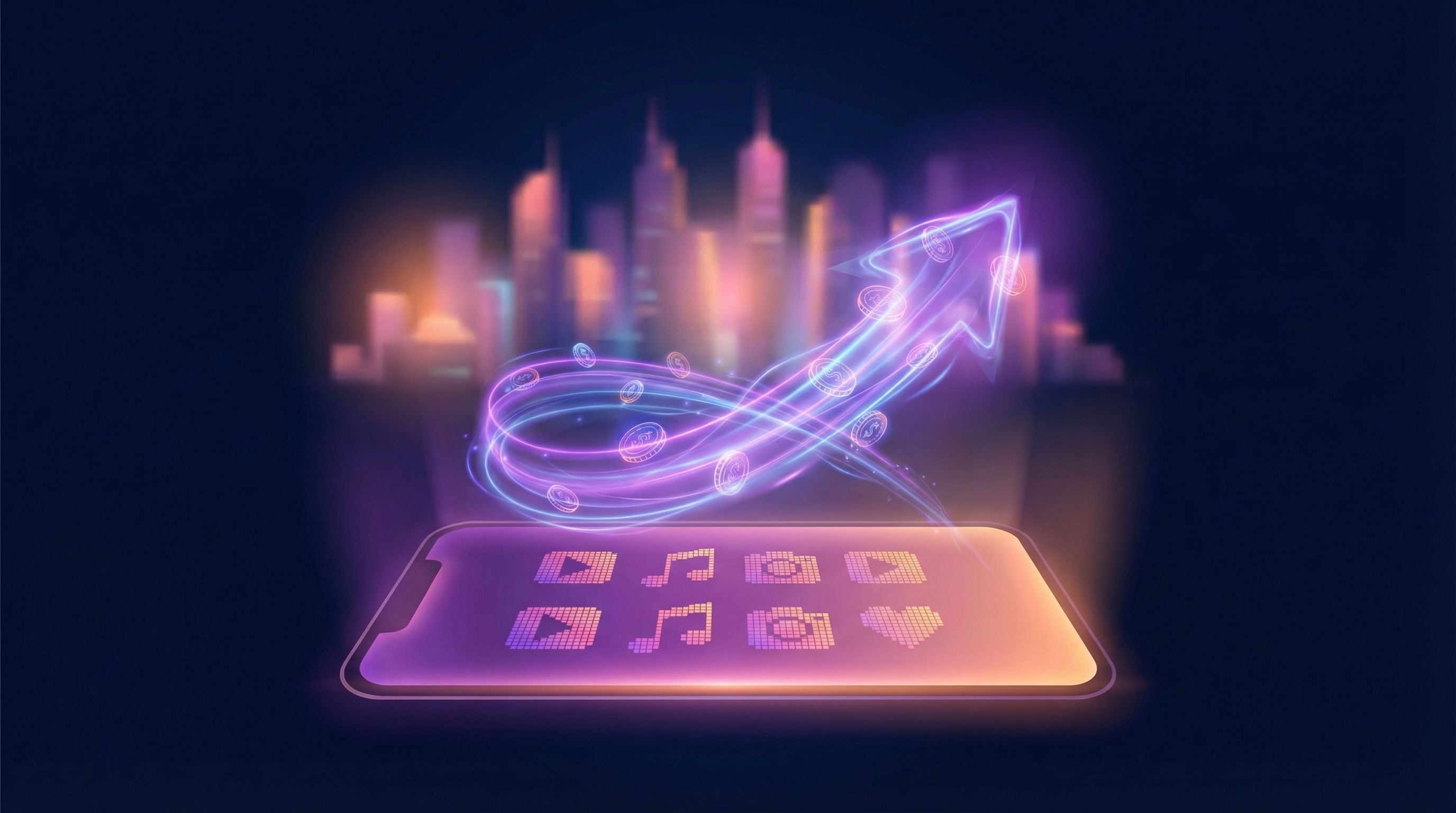 Young investor on mobile phone browsing Creator offerings with YouTube play button and investment interface elements